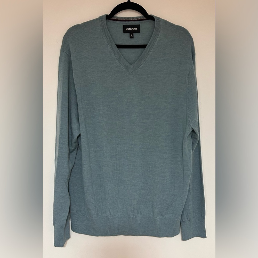Bonobos Men’s Light Blue V-neck Fine Merino Wool Sweater Size XL Slim NWOT